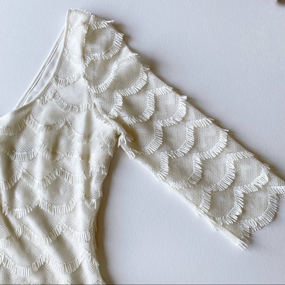 Guess White Long Sleeve Scalloped Fringe Cocktail Dress 8 - Picture 4 of 7